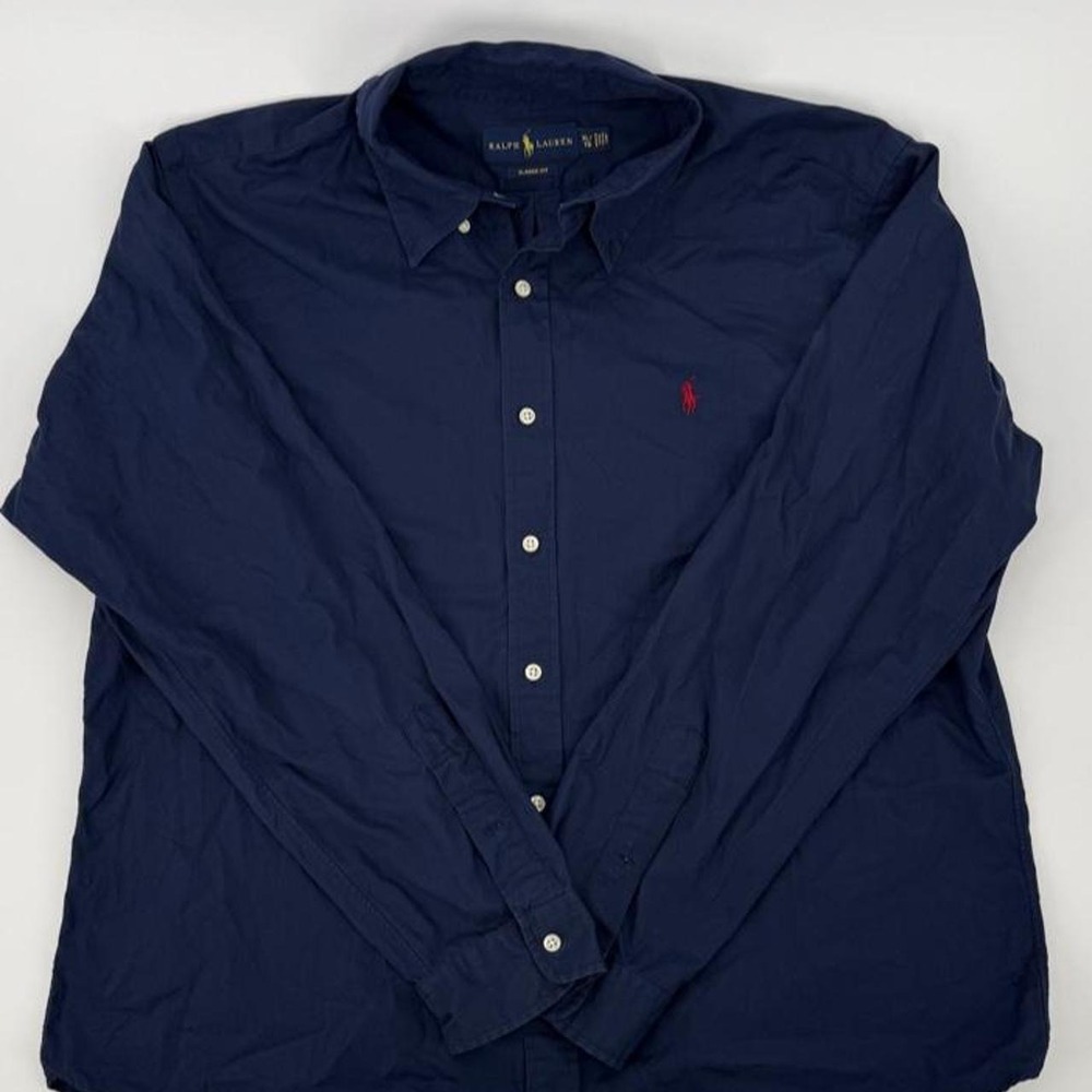 Polo Ralph Lauren Mens Classic Fit Navy Blue Button Up Shirt Long Sleeve XL